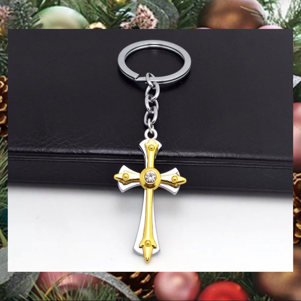 Stainless Steel Cross Key Chain, Charm Fob - Picture 1 of 6